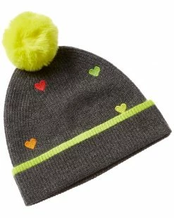 Cheapest 🎉 Scott & Scott London Rainbow Heart Embroidery Pom Cashmere Beanie 👩 Women Hats 👍